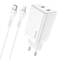 Зарядний пристрій Hoco N23 45W 3A 2USB-C з кабелем C-L white