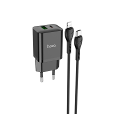 Зарядний пристрій Hoco N28 20W 3A USB-A+USB-C з кабелем C-L black