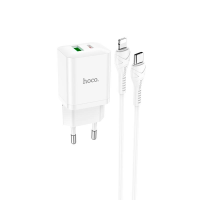 Зарядний пристрій Hoco N28 20W 3A USB-A+USB-C з кабелем C-L white
