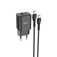 Зарядний пристрій Hoco N28 20W 3A USB-A+USB-C з кабелем C-C black