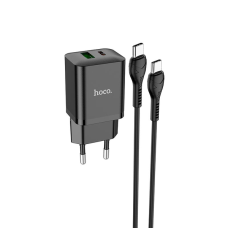 Зарядний пристрій Hoco N28 20W 3A USB-A+USB-C з кабелем C-C black
