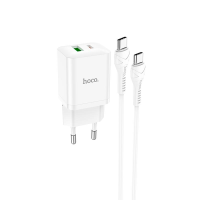 Зарядний пристрій Hoco N28 20W 3A USB-A+USB-C з кабелем C-C white