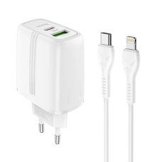 Зарядний пристрій Hoco N11 20W 3A USB-A+USB-C з кабелем C-L white