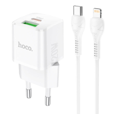 Зарядний пристрій Hoco N20 20W 3A USB-A+USB-C з кабелем C-L white