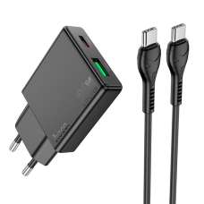 Зарядний пристрій Hoco N38 20W 3A USB-A+USB-C з кабелем C-C black