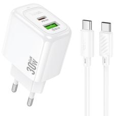 Зарядний пристрій Hoco CS55A 30W 3A USB-A+USB-C з кабелем C-C white
