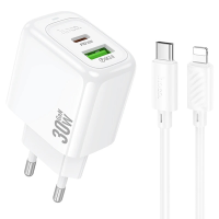 Зарядний пристрій Hoco CS55A 30W 3A USB-A+USB-C з кабелем C-L white