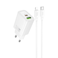 Зарядний пристрій Hoco N63 30W 3A USB-A+USB-C з кабелем C-L white
