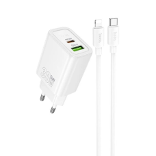 Зарядний пристрій Hoco N63 30W 3A USB-A+USB-C з кабелем C-L white