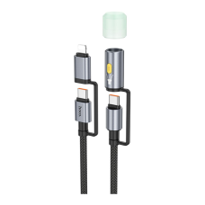 Кабель Hoco U138 Type-C to Type-C and Lightning з ліхтариком 60W 3A 1.2м black