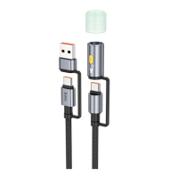 Кабель Hoco U138 Type-C to Type-C and USB з ліхтариком 60W 3A 1.2м black