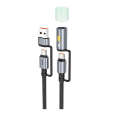 Кабель Hoco U138 Type-C to Type-C and USB з ліхтариком 60W 3A 1.2м black