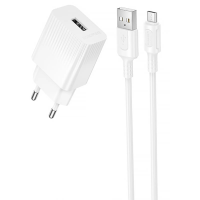 Зарядний пристрій Borofone BAS71A 10.5W 2.1A USB-A з кабелем A-M white
