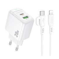 Зарядний пристрій Borofone BAS44A Potential 20W 3A USB-A+USB-C з кабелем C-L white