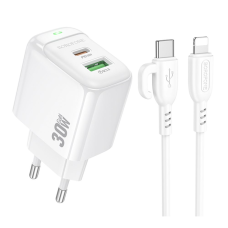 Зарядний пристрій Borofone BAS45A 30W 3A USB-A+USB-C з кабелем C-L white