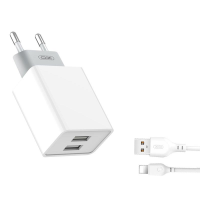 Зарядний пристрій XO L65 12W 2.4A 2USB-A з кабелем A-L white