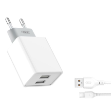 Зарядний пристрій XO L65 12W 2.4A 2USB-A з кабелем A-M white