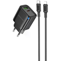 Зарядний пристрій Borofone BA83A 20W 3A USB-A+USB-C з кабелем C-L black