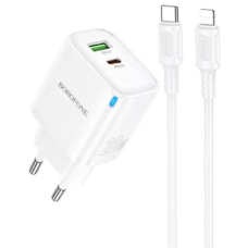 Зарядний пристрій Borofone BA83A 20W 3A USB-A+USB-C з кабелем C-L white