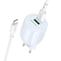Зарядний пристрій Borofone BA93A 20W 3A USB-A+USB-C з кабелем C-C blue