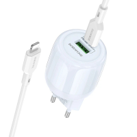 Зарядний пристрій Borofone BA94A 30W 3A USB-A+USB-C з кабелем C-L blue