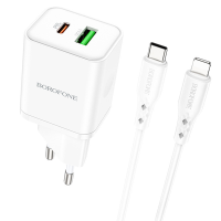 Зарядний пристрій Borofone BN7 20W 3A USB-A+USB-C з кабелем C-L white