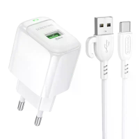 Зарядний пристрій Borofone BAS42A 18W 3A USB-A з кабелем A-C white