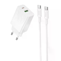 Зарядний пристрій Borofone BAS76A 30W 3A USB-A+USB-C з кабелем C-C white