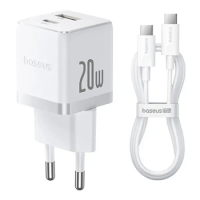 Зарядний пристрій Baseus Palm Fast Charger 20W 3A USB-A+USB-C з кабелем C-C 60W (P10111608213-01) white