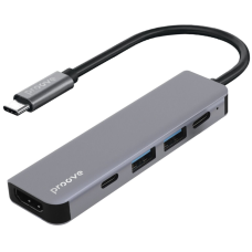 USB HUB adapter Proove Arc Link 5в1 (2*Type-C3.0 + 2*USB3.0 + HDMI) silver